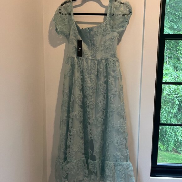 Mint Mesh Floral Applique Bustier Midi Dress - Picture 3 of 3